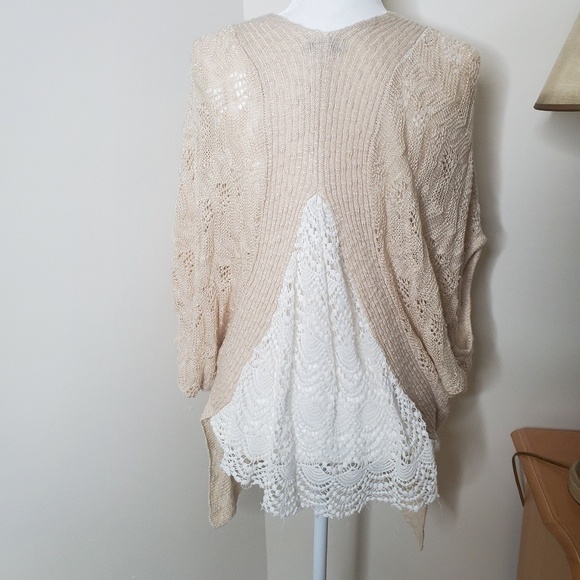 Democracy Sweaters - Democracy Beige and White Lace Cardigan